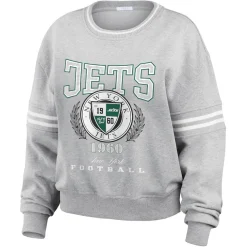 Sweatshirts & Fleece|Women^New York Jets Women's WEAR By Erin Andrews Heather Gray Crest Cropped Pullover Sweatshirt