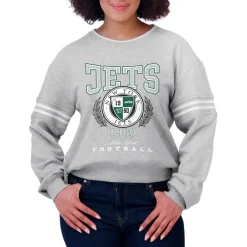 Sweatshirts & Fleece|Women^New York Jets Women's WEAR By Erin Andrews Heather Gray Crest Cropped Pullover Sweatshirt