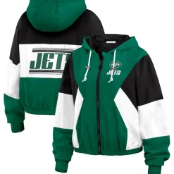 Jackets^New York Jets Women's WEAR By Erin Andrews Green/Black Plus Size Color Block Full-Zip Windbreaker Jacket