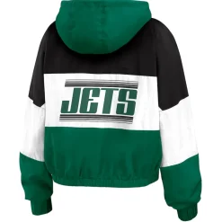 Jackets^New York Jets Women's WEAR By Erin Andrews Green/Black Plus Size Color Block Full-Zip Windbreaker Jacket
