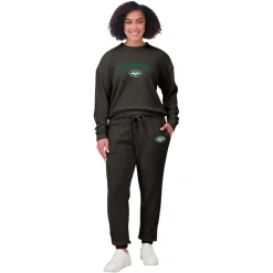Underwear & Sleepwear^New York Jets Women's WEAR By Erin Andrews Cream Plus Size Knitted Tri-Blend Long Sleeve T-Shirt & Pants Lounge Set