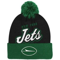 Hats|Kids^New York Jets Youth Black Pro-Sport Jacquard Cuffed Knit Hat With Pom