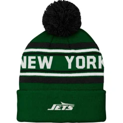 Hats|Kids^New York Jets Youth Green Jacquard Cuffed Knit Hat With Pom
