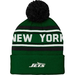 Hats|Kids^New York Jets Youth Green Jacquard Cuffed Knit Hat With Pom