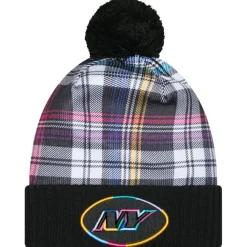Hats|Kids^New York Jets Youth New Era Black 2024 NFL Crucial Catch Plaid Cuffed Pom Knit Hat