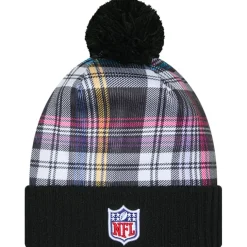 Hats|Kids^New York Jets Youth New Era Black 2024 NFL Crucial Catch Plaid Cuffed Pom Knit Hat