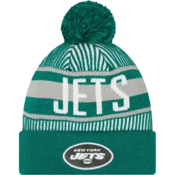 Hats|Kids^New York Jets Youth New Era Green Striped Cuffed Knit Hat With Pom