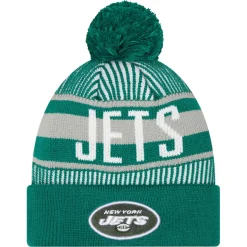 Hats|Kids^New York Jets Youth New Era Green Striped Cuffed Knit Hat With Pom
