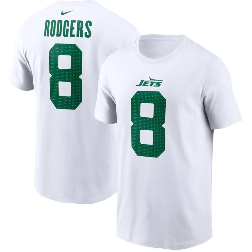 T-Shirts|Kids^New York Jets Youth Nike Aaron Rodgers White Player Name & Number T-Shirt