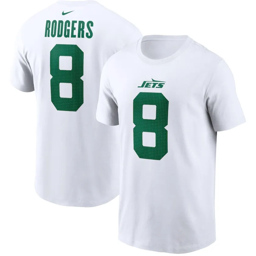T-Shirts|Kids^New York Jets Youth Nike Aaron Rodgers White Player Name & Number T-Shirt