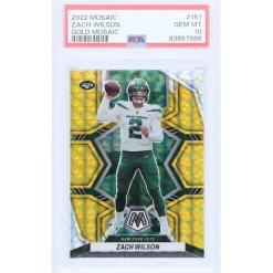 Trading Cards^New York Jets Zach Wilson 2022 Panini Mosaic Gold Mosaic #151 #3/10 PSA Authenticated 10 Card
