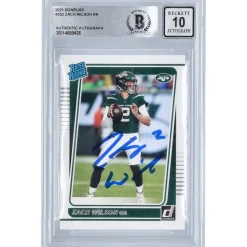 Trading Cards^New York Jets Zach Wilson Autographed 2021 Panini Donruss #252 BAS Authenticated 10 Rookie Card