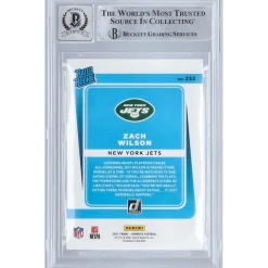 Trading Cards^New York Jets Zach Wilson Autographed 2021 Panini Donruss #252 BAS Authenticated 10 Rookie Card